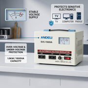 Andeli Fully Automatic Voltage Stabilizer SVC 1500 VA 1.5 KW Single (1) Phase 220V
