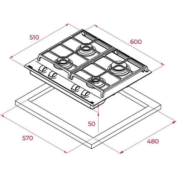 TEKA GZC 64300 BK Gas on Glass Hob with ExactFlame function in 60 cm of butane gas