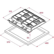 TEKA GZC 64300 BK Gas on Glass Hob with ExactFlame function in 60 cm of butane gas