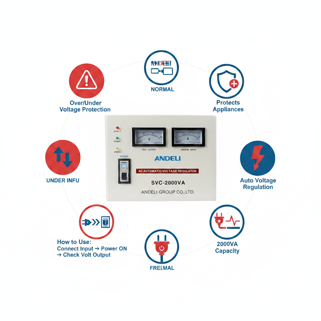 Andeli Voltage Stabilizer SVC 2000 VA 2 KW Single (1) Phase 80-250V