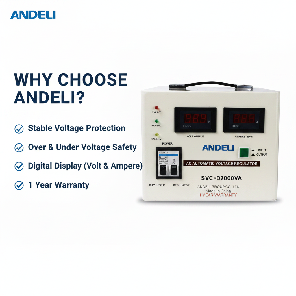 Andeli Voltage Stabilizer SVC 2000 VA 2 KW Single (1) Phase 220V Digital