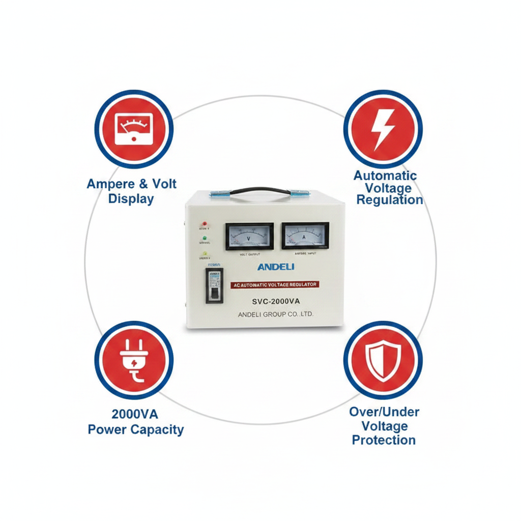 Andeli Fully Automatic Voltage Stabilizer SVC 2000 VA 2 KW  Single (1) Phase 220V