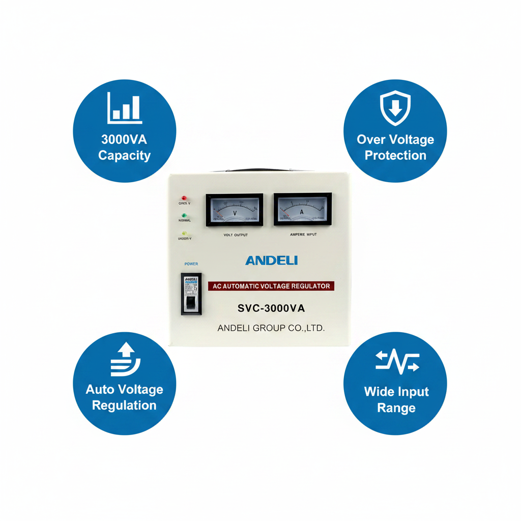 Andeli Voltage Stabilizer SVC 3000 VA 3 KW Single (1) Phase 80-250V