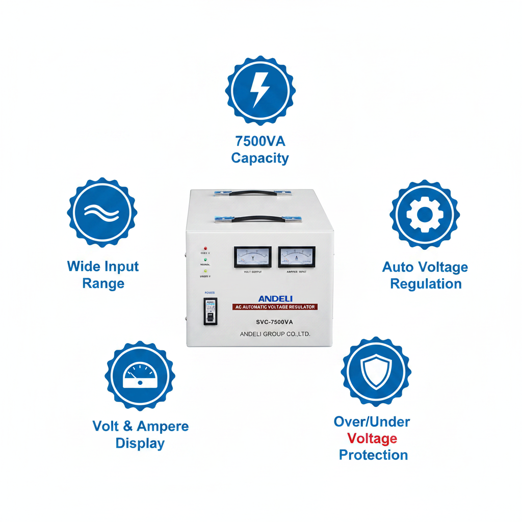 Andeli Fully Automatic Voltage Stabilizer SVC 7500 VA 7.5 KW Single (1) Phase 110V