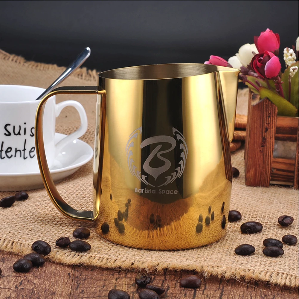 Barista Space Gold Milk Pitcher – Stainless Steel Jug for Latte Art 450ML