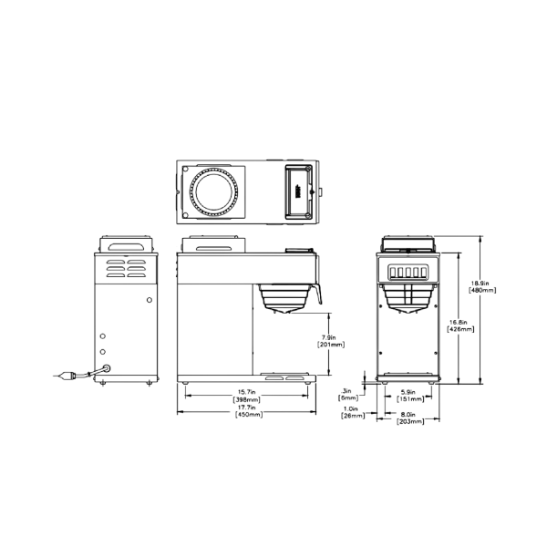 Bunn VP17A-2 12-Cup Pourover Coffee Brewer Stainless Steel Commercial-Grade Coffee Machine, Portable without Plumbing, Ideal for Office & Cafe