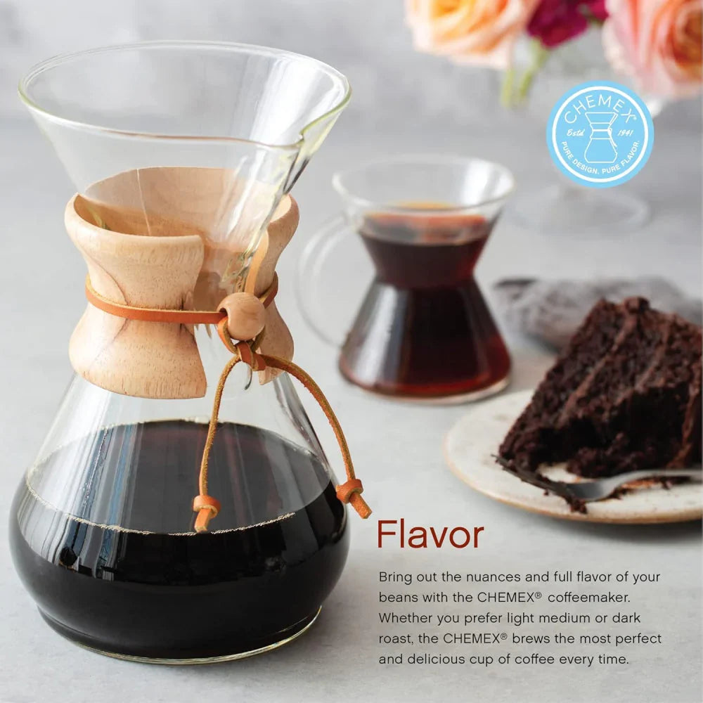 Chemex Classic Series 6-cup pour-over coffeemaker with the signature wood collar and leather cord. image 