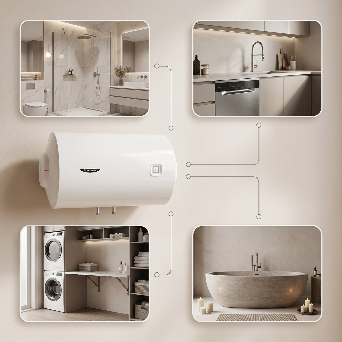 Ariston Electric Water Heater Horizontal PRO1 R Italy, 50 Liter - White