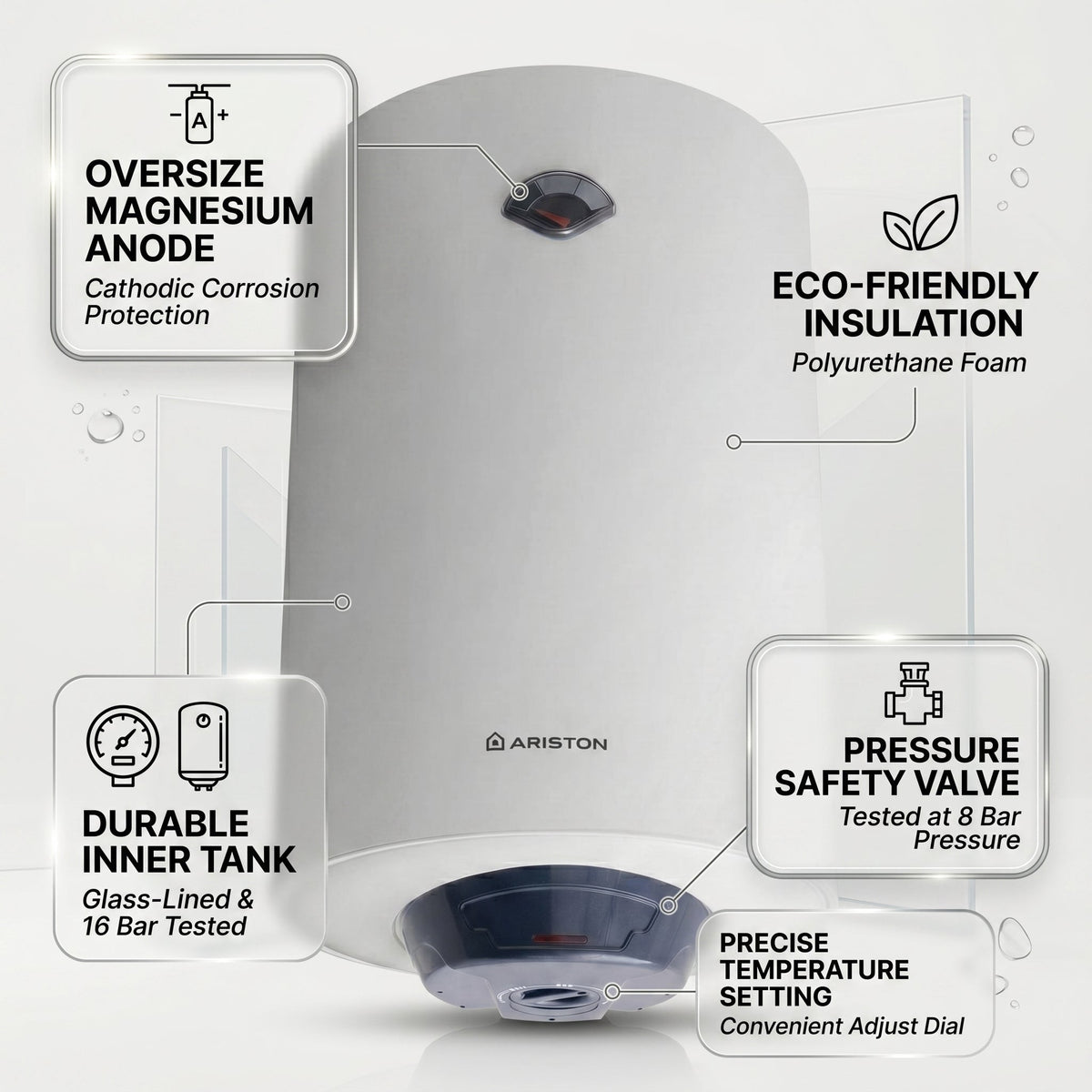 Ariston Electric Water Heater Vertical BLU R, 100 L - White