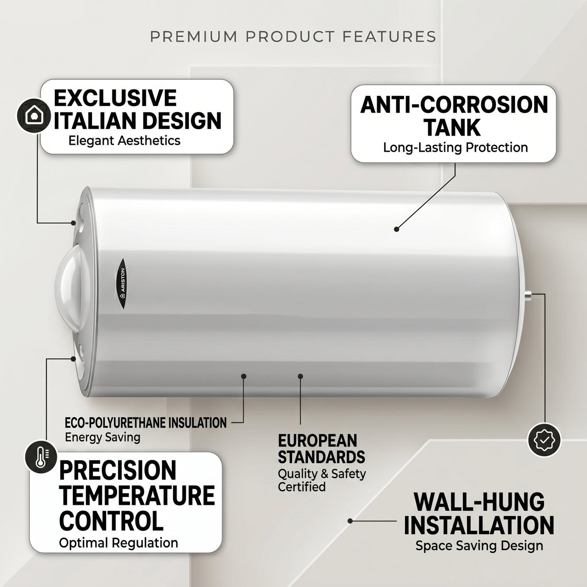 Ariston Electric Water Heater Horizontal ARI 150 HORD 570 THER MO 2000 W, 150 L - White