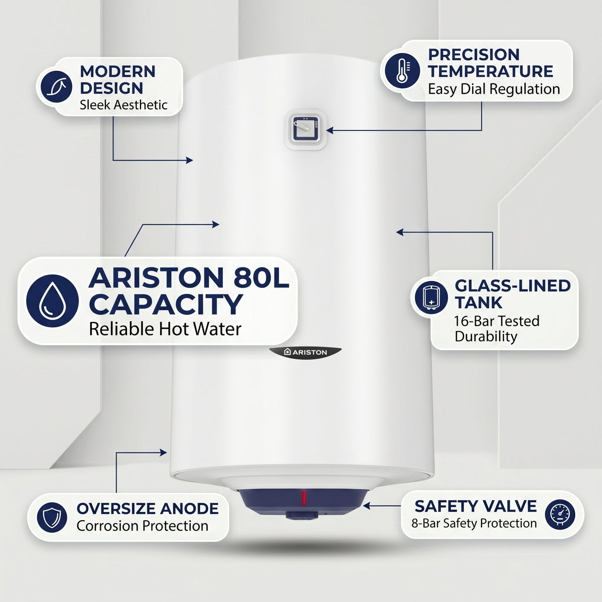 Ariston Electric Water Heater Vertical BLU R, 80 L - White