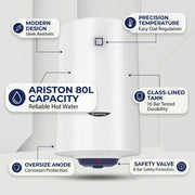 Ariston Electric Water Heater Vertical BLU R, 80 L - White