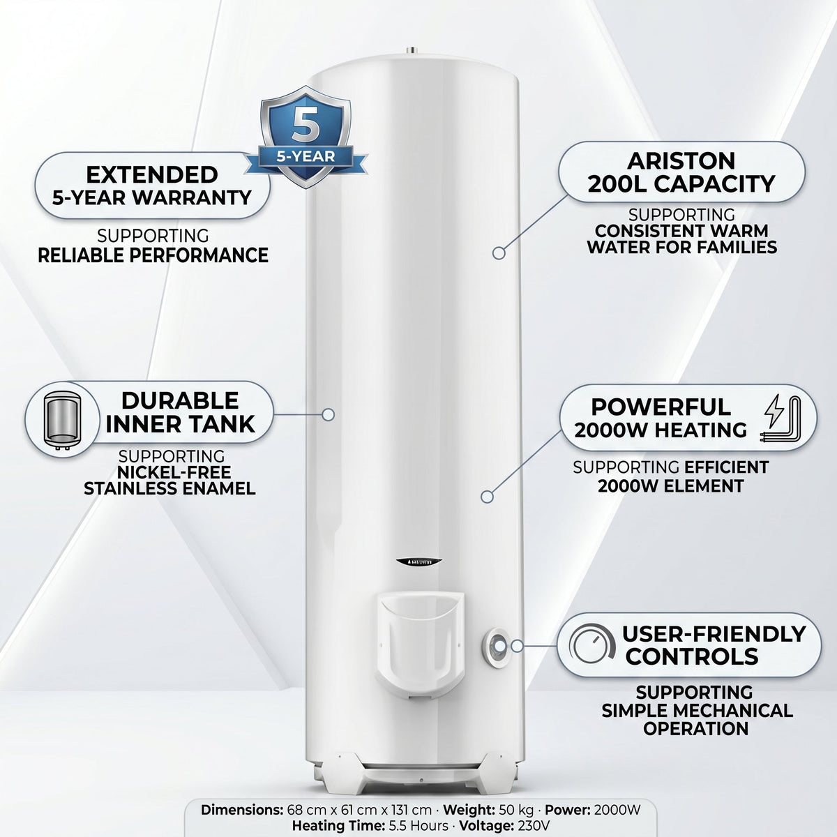 Ariston ARI 200 Vertical STAB Water Heater 300W -  200L