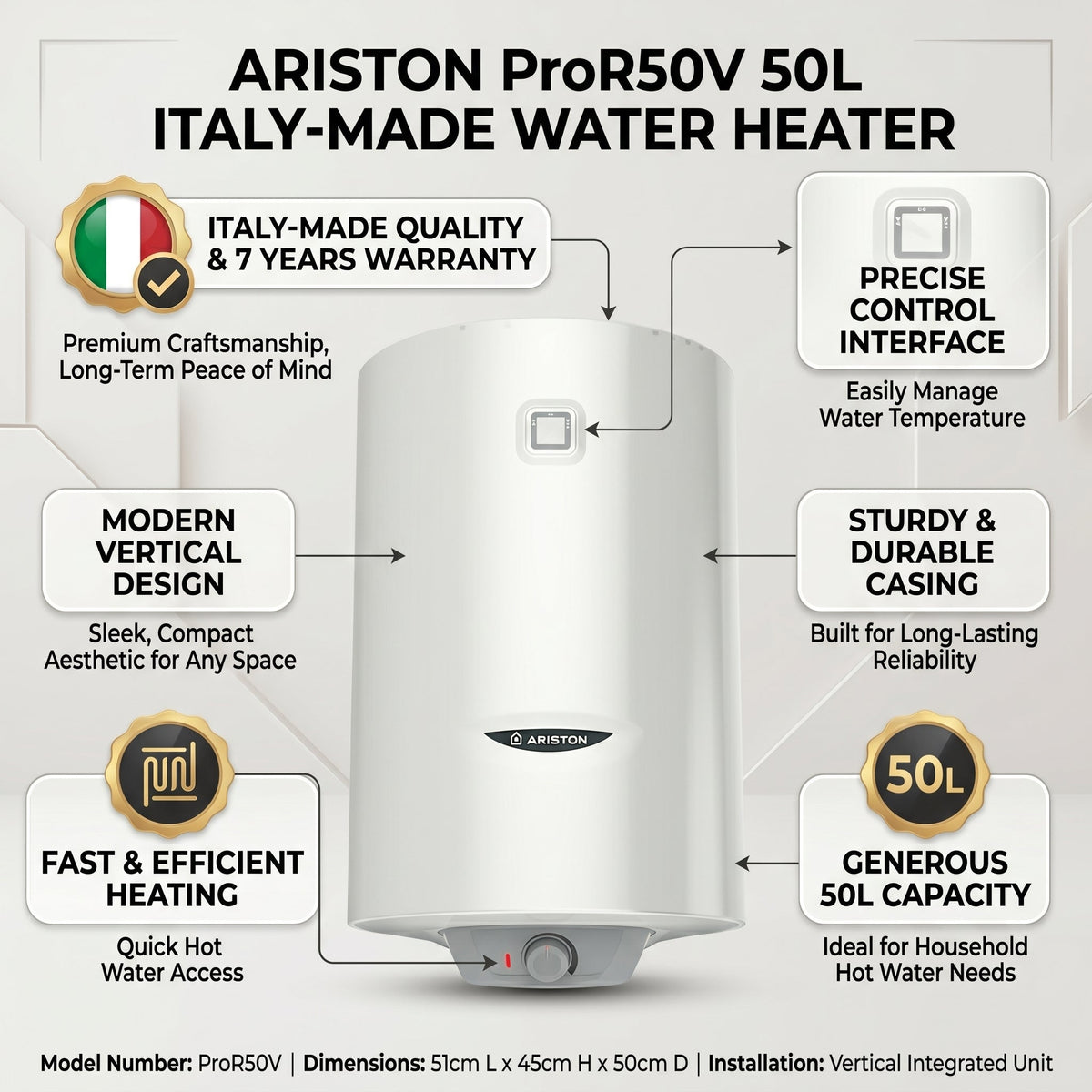 Ariston Water Heater Vertical Pro r 50v, 50 L