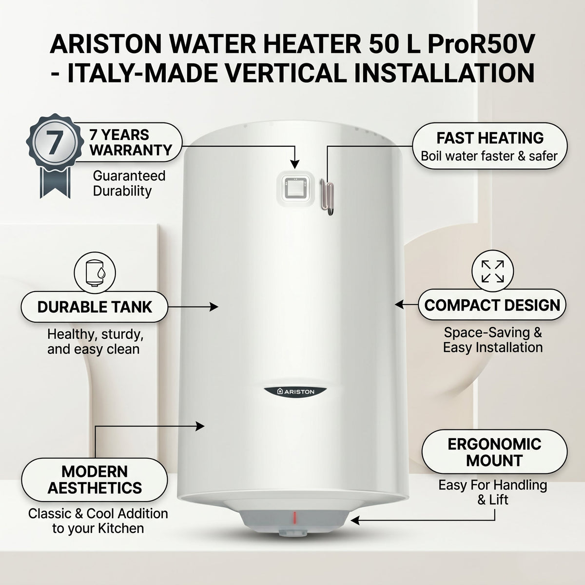 Ariston Water Heater Vertical Pro r 50v, 50 L
