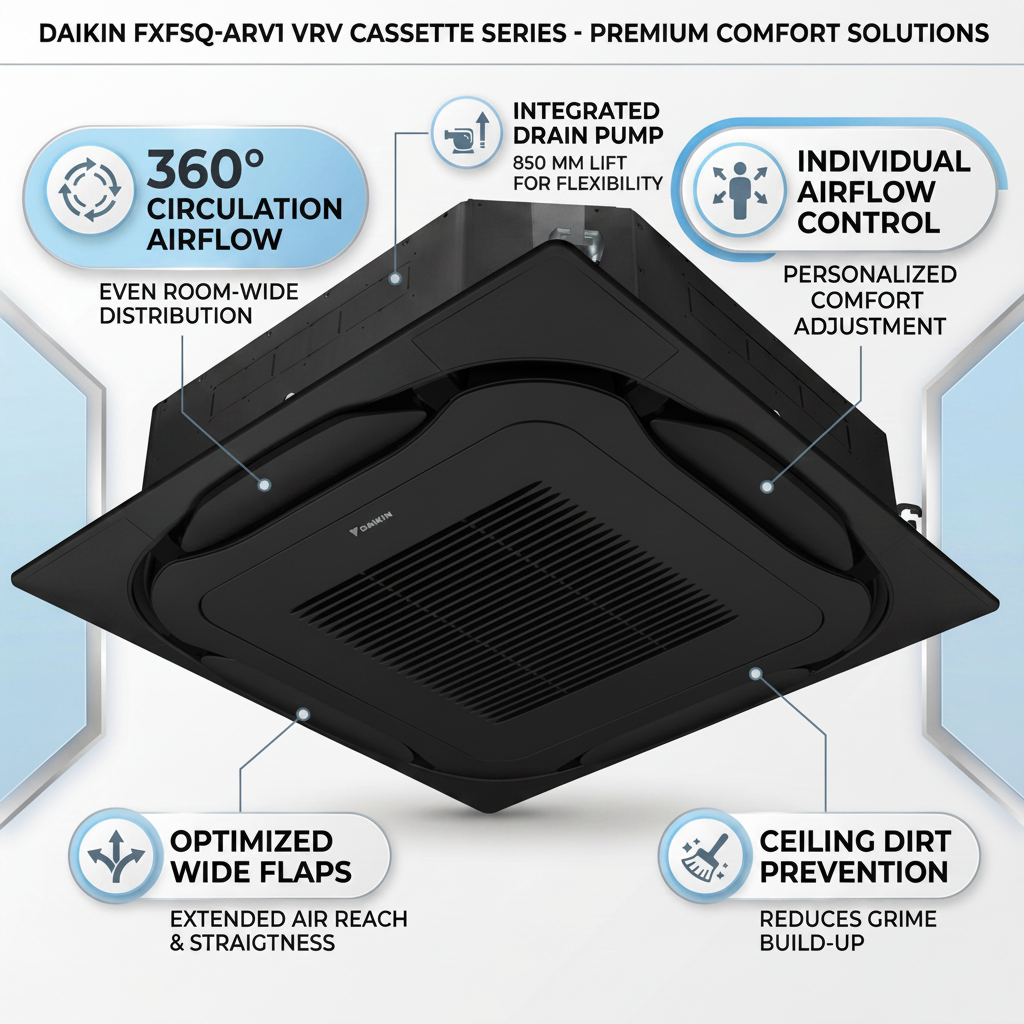 Daikin Cassette Splits for VRV Systems 4.5 Ton 15.8 kW 6.0 HP 54,000 Btu/h FXFSQ140ARV1 Black