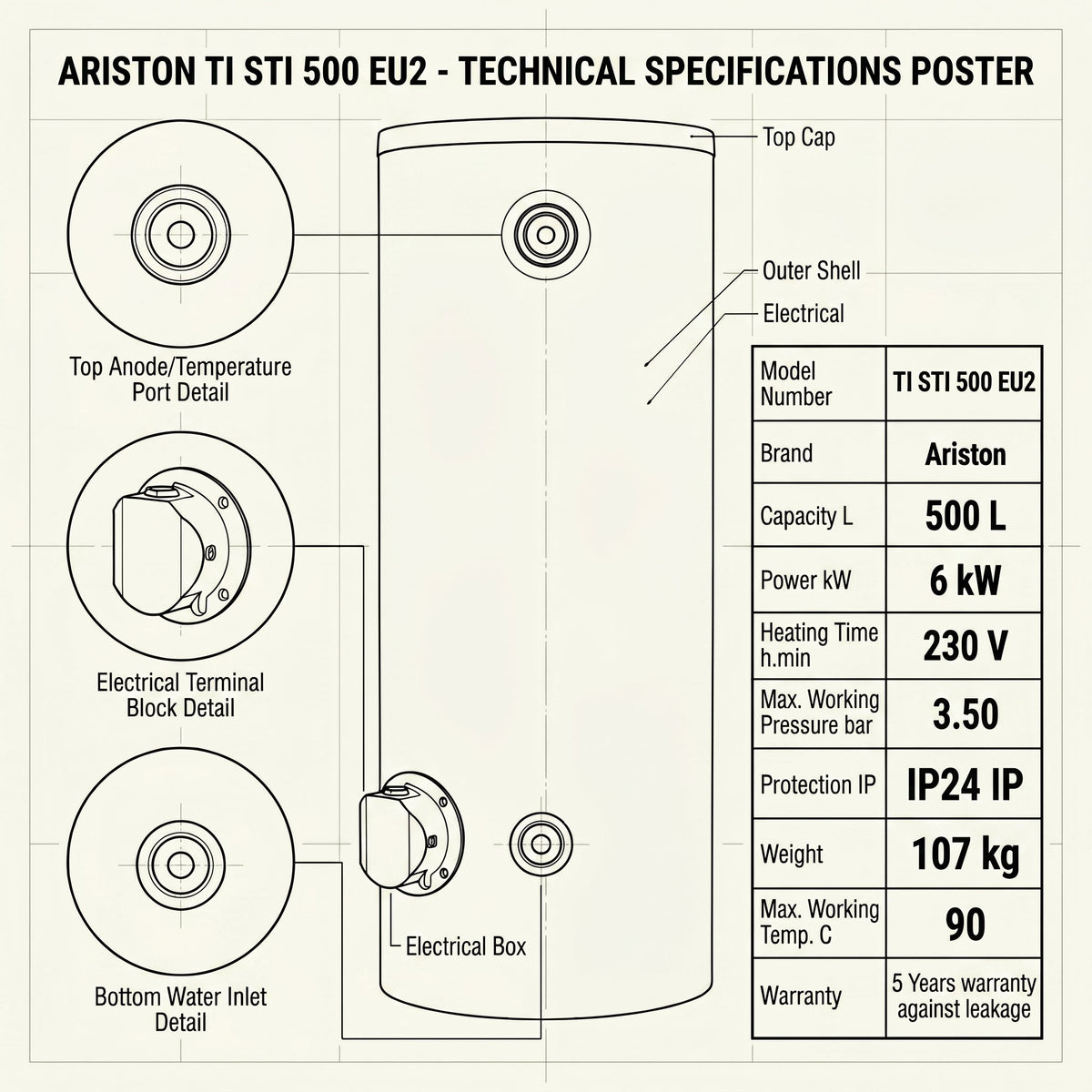 Ariston Water Heater Ti Sti 500, 500 L