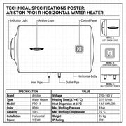 Ariston Electric Water Heater Horizontal PRO1 R Italy, 100 Liter - White