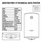 Ariston Electric Water Heater Vertical PRO1 R Italy, 80 L - White