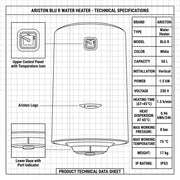 Ariston Electric Water Heater Vertical BLU R, 50 L - White