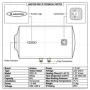Ariston Electric Water Heater Horizontal PRO1 R Italy, 80 Liter - White
