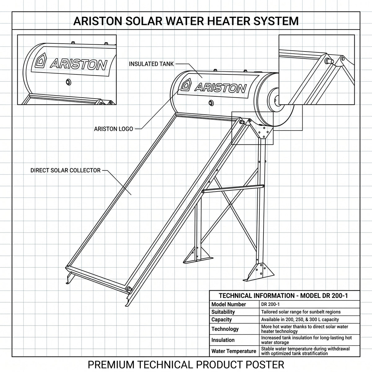 Ariston Solar Water Heater Kairos Thermo GR -1, 200 L