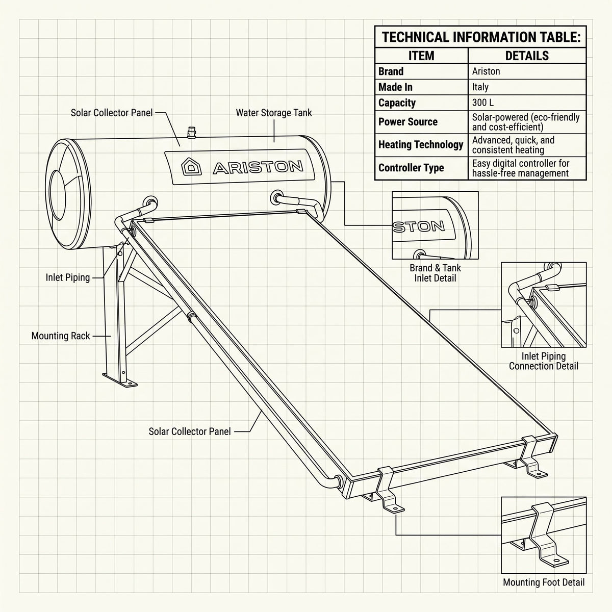 Ariston Solar Water Heater 300 L CF