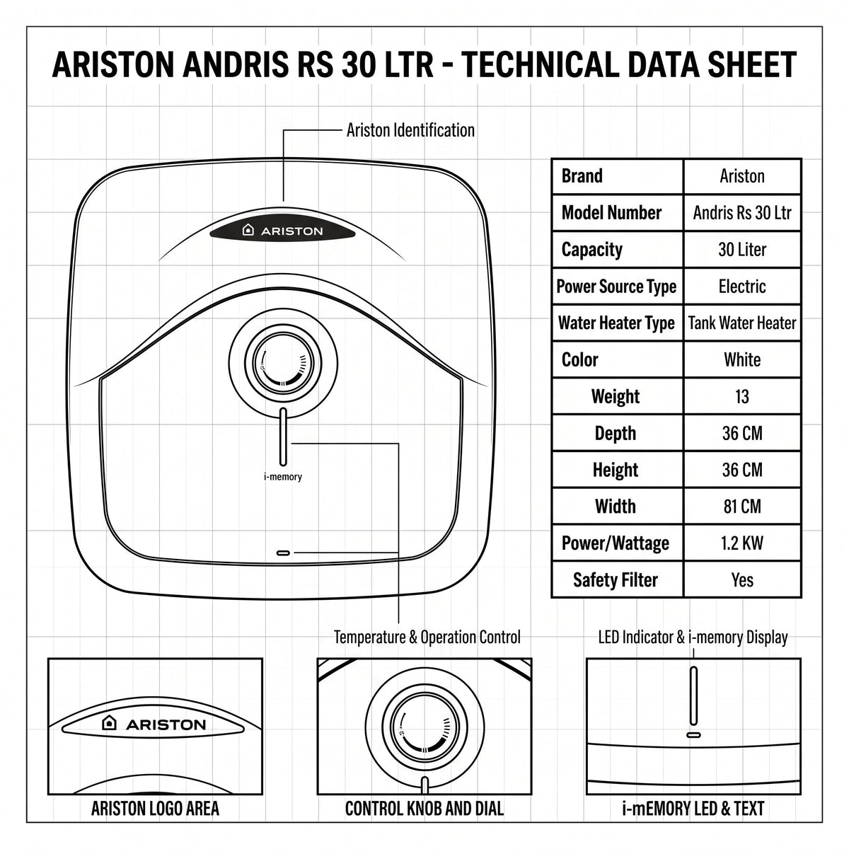 Ariston ANDRIS R 30 L Undersink Unvented Electric Storage Water Heater