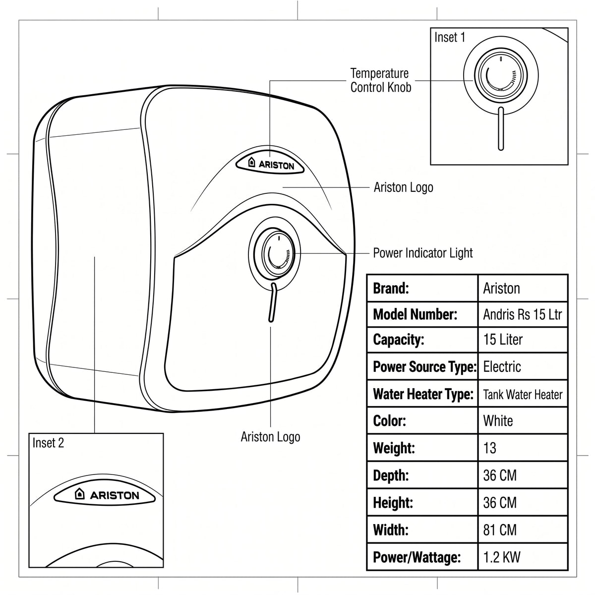 Ariston ANDRIS R 15 L Undersink Unvented Electric Storage Water Heater