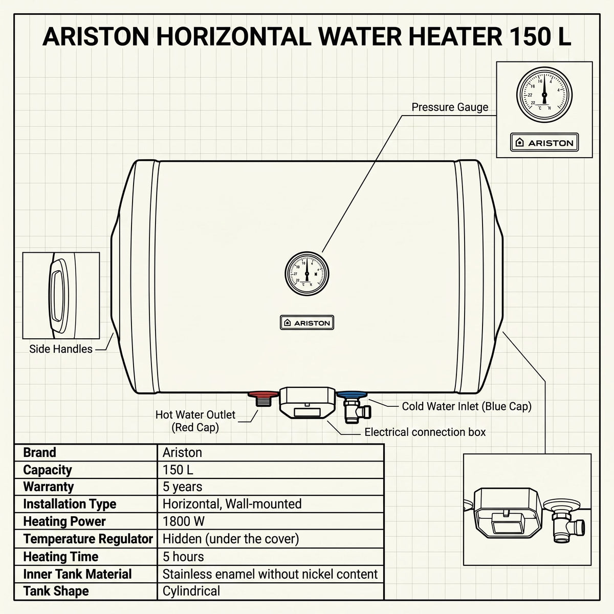 Ariston BLU R 150 Horizontal water heater