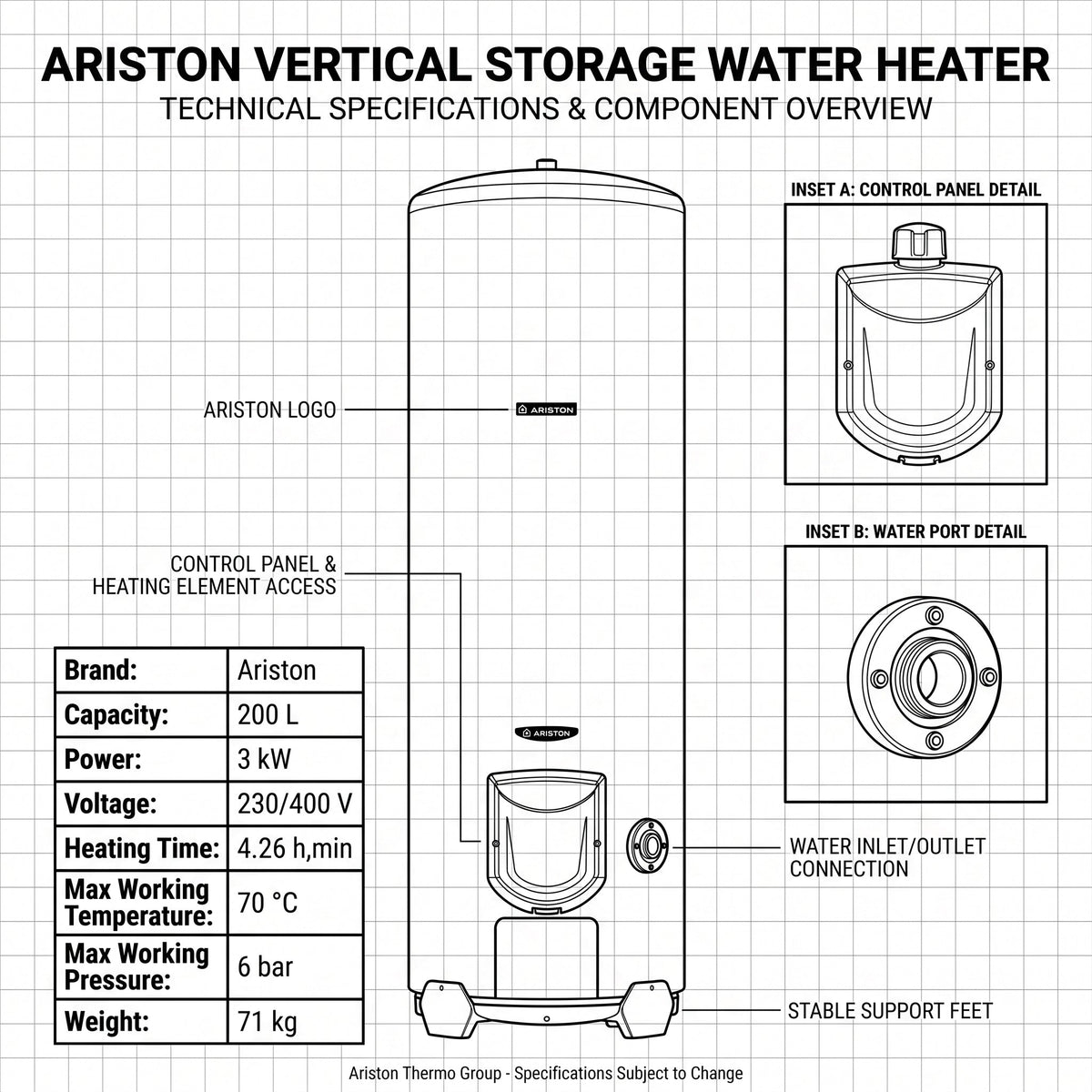 Ariston ARI 200 Vertical STAB Water Heater 300W -  200L