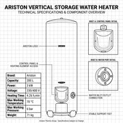 Ariston ARI 200 Vertical STAB Water Heater 300W -  200L