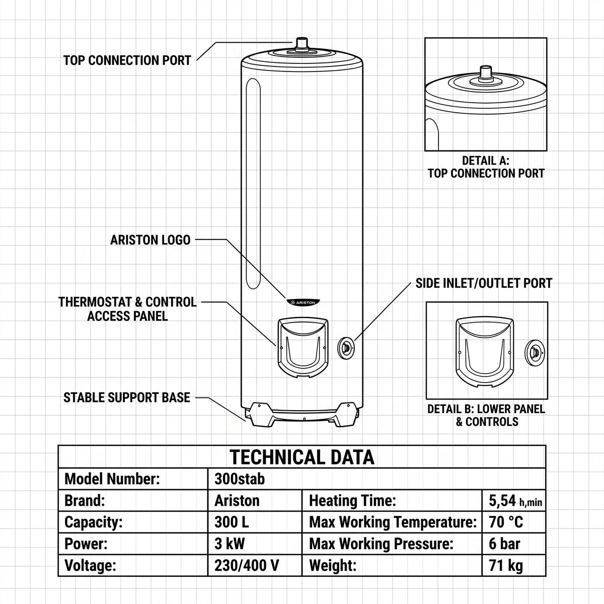 Ariston Water Heater Stab Ari-300, 300 L