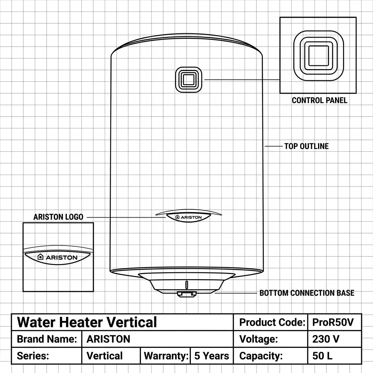 Ariston Water Heater Vertical Pro r 50v, 50 L