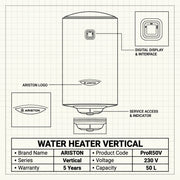 Ariston Water Heater Vertical Pro r 50v, 50 L