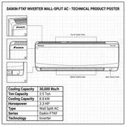 Daikin Wall Split 2.5 Ton | 8.8 kW | 3.3 HP | 30,000 Btu/h Air Conditioner FTKF30UVMKL / RKFG30UVMKL