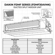 Daikin Ducted Split 2.5 Ton 8.8 kW 3.3 HP 30,000 Btu/h Air Conditioner FDMF30AVMK / RZF30AVMK