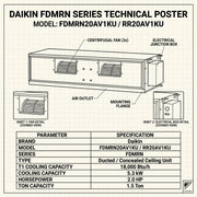Daikin Ducted Split Air Conditioner 1.5 Ton | 5.3 kW | 2.0 HP | 18,000 Btu/h FDMRN20AV1KU / RR20AV1KU