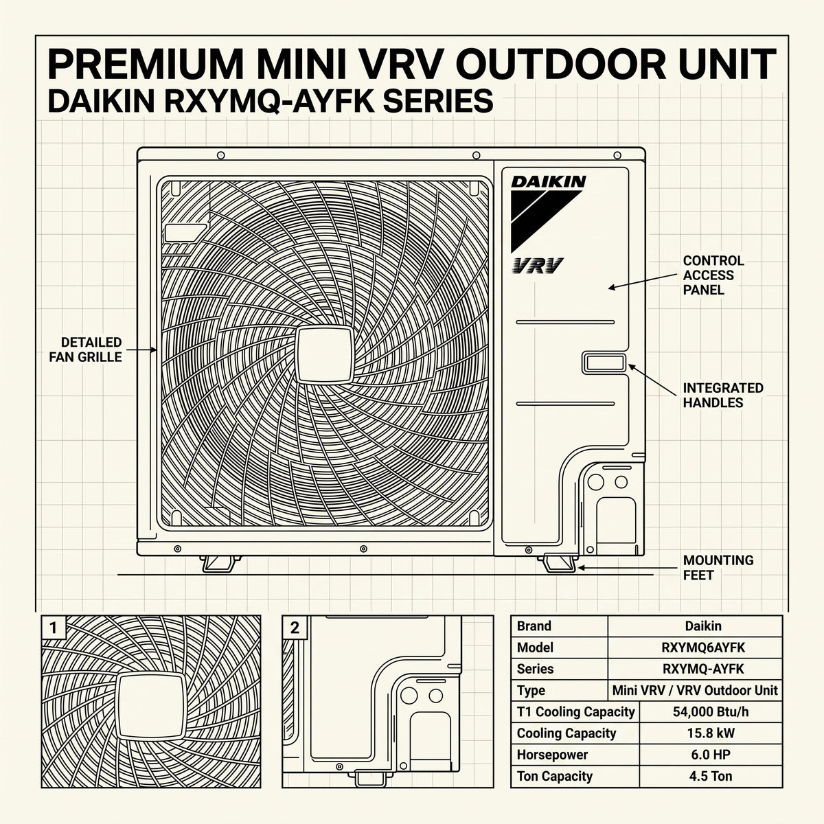 Daikin VRV Outdoor Unit 4.5 Ton 15.8 kW 6.0 HP 54,000 Btu/h RXYMQ6AYFK