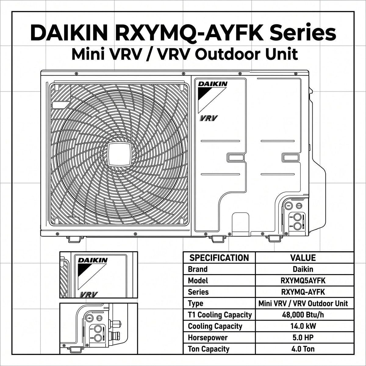 Daikin VRV Outdoor Unit 4.0 Ton 14.0 kW 5.0 HP 48,000 Btu/h RXYMQ5AYFK