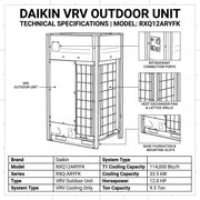 Daikin VRV Outdoor Unit 9.5 Ton 33.5 kW 12.0 HP 114,000 Btu/h RXQ12ARYFK