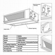 Daikin Ducted Splits for VRV Systems 3.0 Ton 10.6 kW 4.0 HP 36,000 Btu/h FXMQ100PBV1