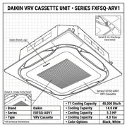 Daikin Cassette Splits for VRV Systems 4.0 Ton 14.0 kW 5.3 HP 48,000 Btu/h FXFSQ125ARV1 Black