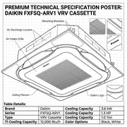 Daikin Cassette Splits for VRV Systems 1.0 Ton 3.6 kW 1.3 HP 12,000 Btu/h FXFSQ32ARV1 Black