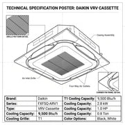 Daikin Cassette Splits for VRV Systems 0.8 Ton 2.8 kW 1.0 HP 9,500 Btu/h FXFSQ25ARV1 Black