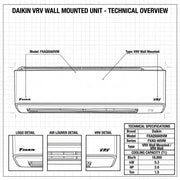 Daikin Wall Splits for VRV Systems 1.5 Ton 5.3 kW 2.0 HP 18,000 Btu/h FXAQ50ARVM