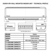 Daikin Wall Splits for VRV Systems 1.0 Ton 3.6 kW 1.3 HP 12,000 Btu/h FXAQ32ARVM