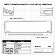 Daikin Wall Splits for VRV Systems 0.6 Ton 2.2 kW 0.8 HP 7,500 Btu/h FXAQ20ARVM