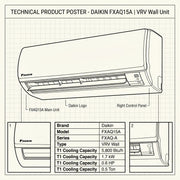 Daikin Wall Splits for VRV Systems 0.5 Ton 1.7 kW 0.6 HP 5,800 Btu/h FXAQ15A