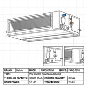 Daikin Ducted Splits for VRV Systems 2.5 Ton 8.8 kW 3.3 HP 30,000 Btu/h FXMQ80PBV1